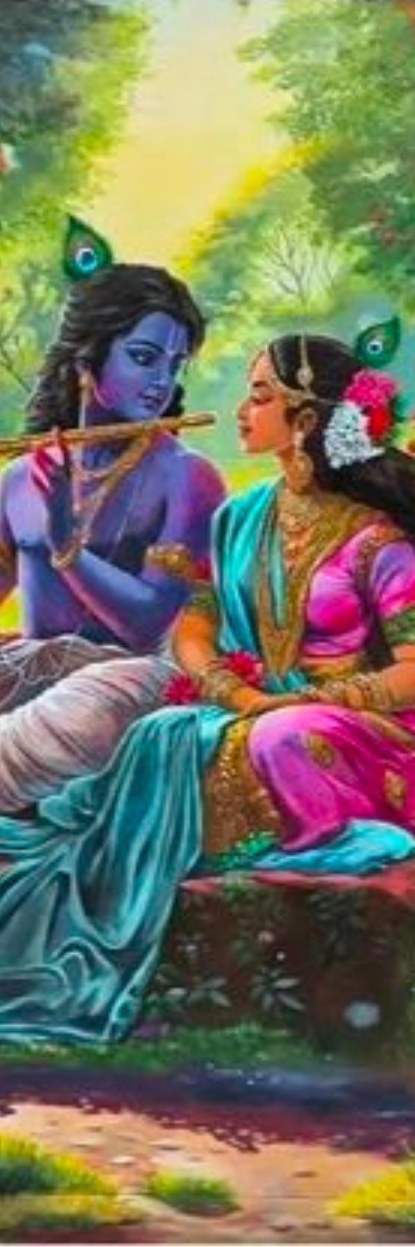 Krishna with Gopis in Garden – Peaceful Devotional Bookmark