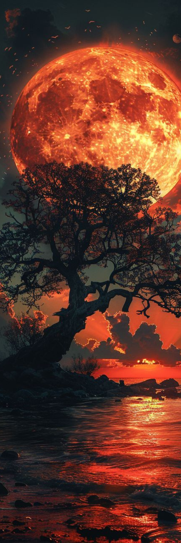 Fantasy Red Moon Tree Wallpaper – HD Nature Aesthetic Background
