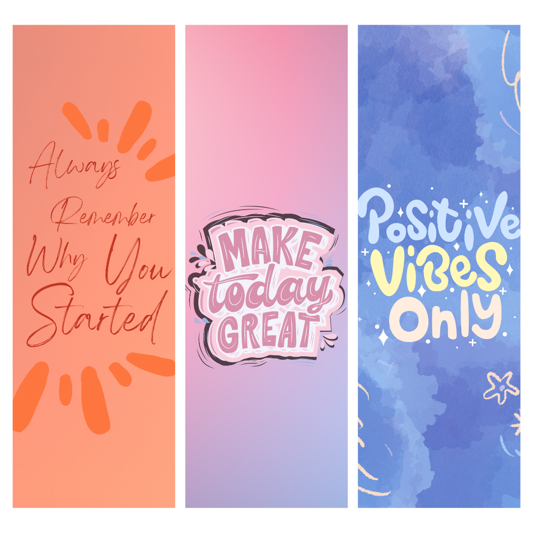 Set of 3 Motivational Bookmarks | Positive Vibes, Daily Inspiration & Study Bookmarks