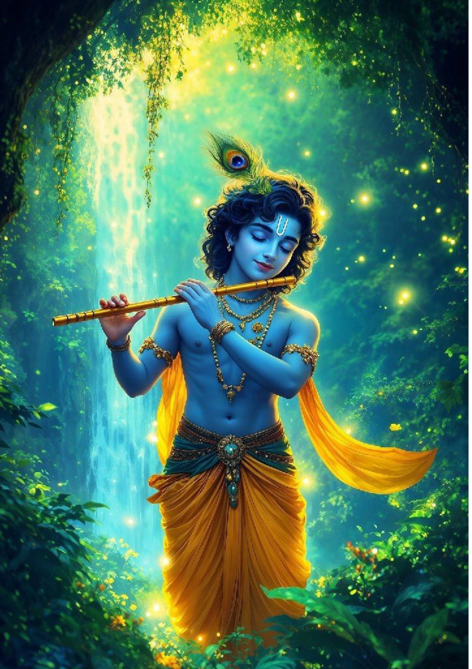 Little Krishna Poster – Flute Playing Spiritual Wall Decor
