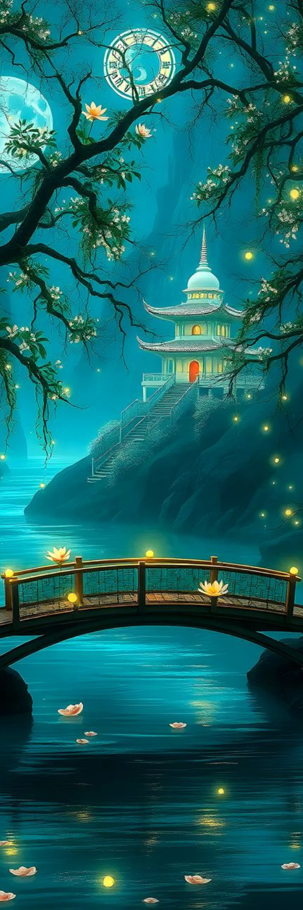 Magical Forest Bridge Wallpaper – Enchanted Night Nature 4K