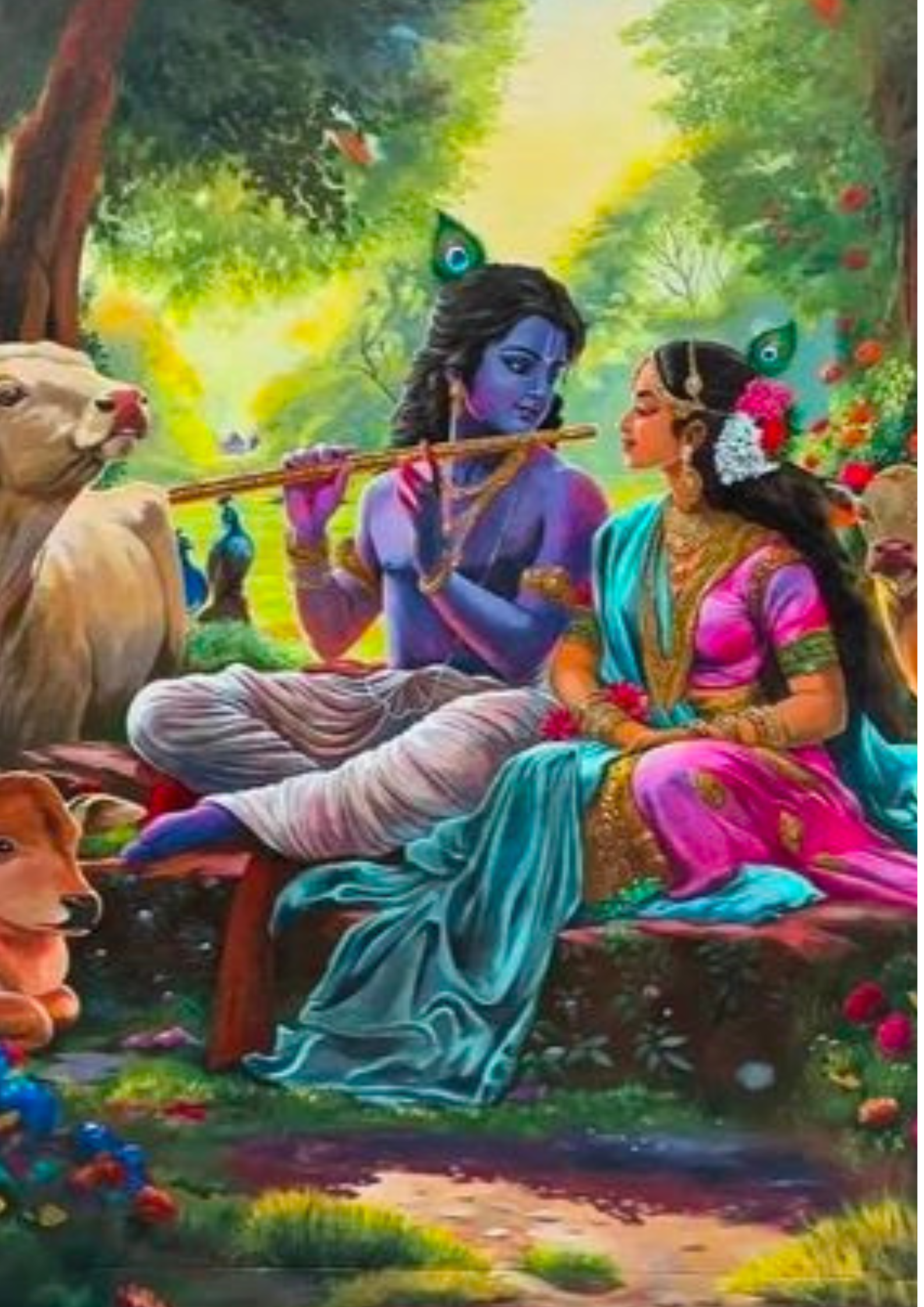 Radha Krishna Garden Poster – Peaceful Spiritual Wall Decor