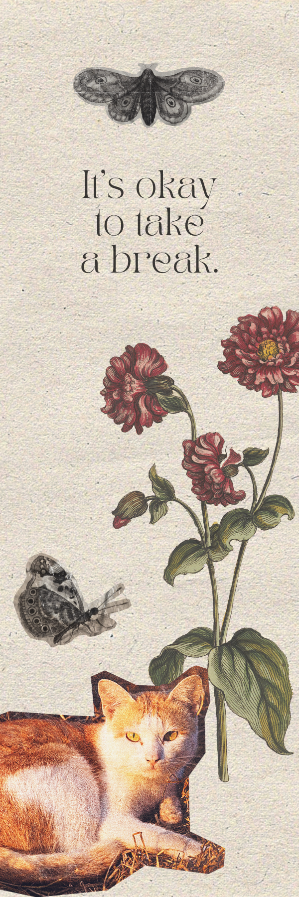 Vintage Floral Bookmark – Beige Grey Orange Botanical Illustration