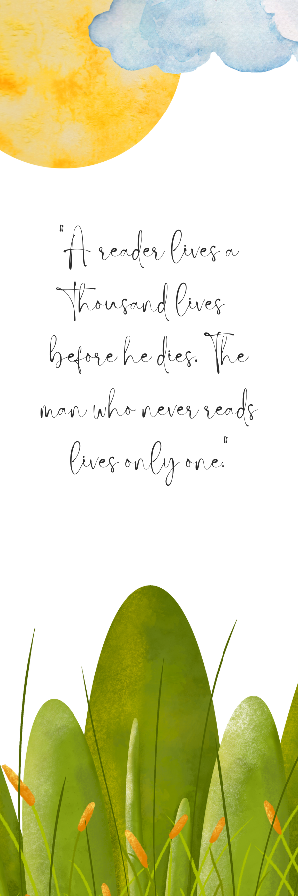Green and Yellow Illustration Quote Bookmark – Positive Inspirational Reading Gift